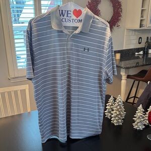 Under Armour Men's Blue and White Striped Polo